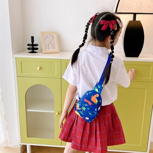 Cute blue cartoon dinosaur crossbody chest bag for kids with adjustable wide strap