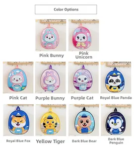 Detailed grid view of children's hard shell egg-shaped backpacks with 10 animal designs