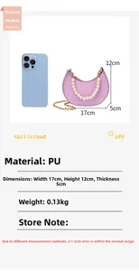 Detail view of purple mini crescent bag with pearl handle and PU crocodile texture