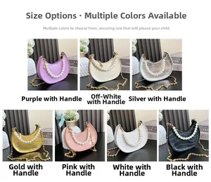 Detailed grid of girls' faux croc mini bags with pearl handles in seven varied colors