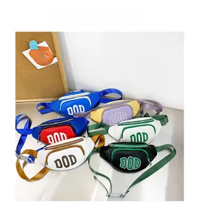 Multi-colored street style fanny packs for kids with DOD logo and metal zipper