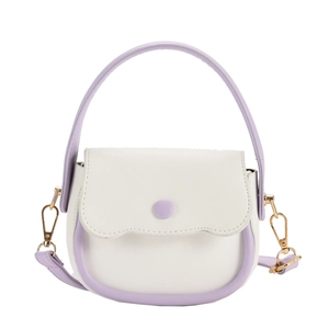 Mini sacoche bicolore en cuir PU beige et mauve avec boucles dorées pour filles
