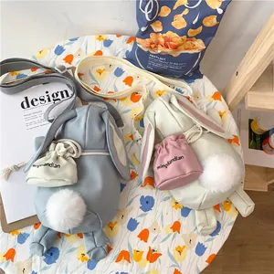 Simpatica Borsa A Tracolla A Forma Di Coniglio Cartone Animato Ragazze Studenti Pelle PU Tela Borsa A Spalla Con Mini Pouch