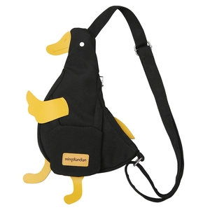 Sac bandoulière mignon en toile canard noir avec détails jaunes et sangle réglable