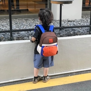 Kids lightweight color-block backpack with quilted front pocket for nursery school and travel