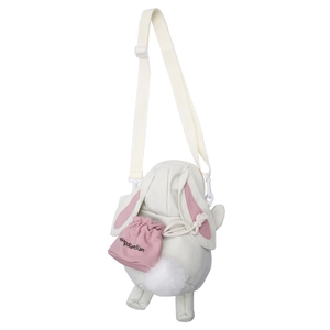 Graziosa borsa a tracolla a forma di coniglio bianco crema con accenti rosa