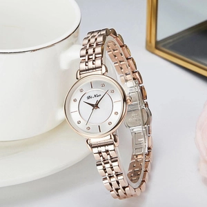 Women Quartz Watch Stainless Steel Strap Alloy Case Rhinestone Markers Waterproof Elegant Fashion Wristwatch