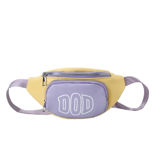 Kids color-block waist bag in yellow and purple featuring DOD letter print and zipper