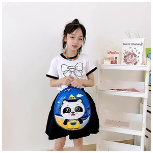 Blue hard-shell panda backpack for kids featuring a glossy egg-shaped design