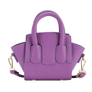 Purple mini tote bag for girls with wing design and adjustable strap in lychee leather