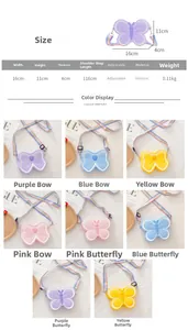 Size chart and color selection for cartoon bow silicone crossbody bag for girls