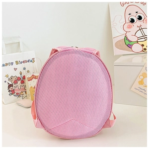 Pink egg-shaped backpack back view featuring breathable honeycomb mesh and padded straps