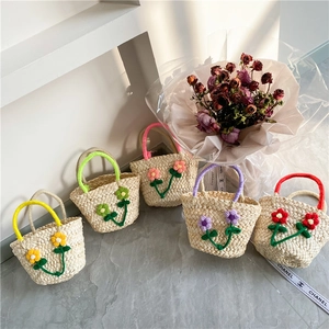 Kids Woven Straw Handbag Crochet Flower Mini Beach Summer Casual Cute Handmade Bag For Toddler Girls