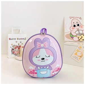 Pink cartoon rabbit eggshell hard shell backpack with purple trim for kids