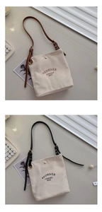 Détails du sac en toile Redriver avec bandoulières réglables en cuir noir et marron