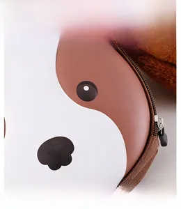 Close-up of durable metal zipper hardware on a brown cartoon sloth crossbody bag