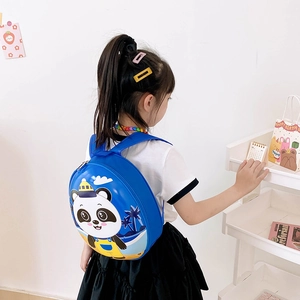Cute panda print kids hard shell backpack in bright blue for preschool toddlers