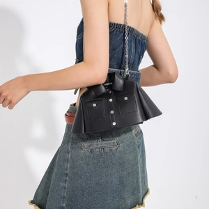 Creative black leather jacket shaped mini crossbody bag with silver chain for women