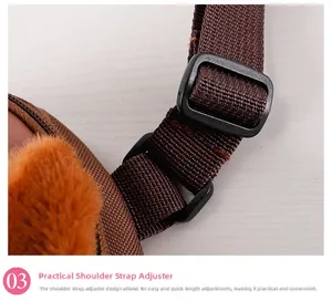 Detail of adjustable nylon shoulder strap with plastic buckle for cute cartoon bag