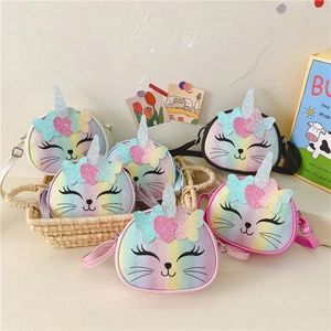 Sac À Bandoulière Pour Enfants Filles Paillettes Arc-En-Ciel Cuir PU Chat Licorne Dessin Animé Mignon Petit Sac À Main Pour Sortie Quotidienne