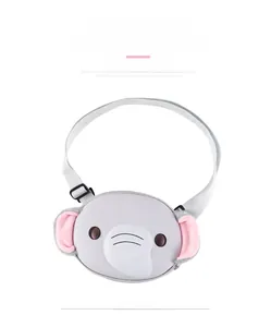 Detail of cute grey cartoon elephant crossbody bag with adjustable strap for kids