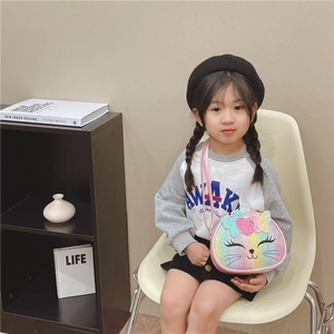 Petit sac bandoulière licorne arc-en-ciel à paillettes pour fille avec oreilles de chat