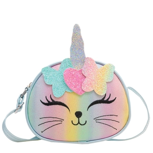 Petit sac à bandoulière licorne chat pour enfants avec finition laser à paillettes