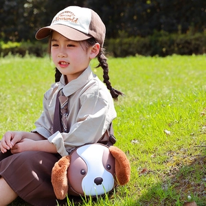 Cute puppy-faced cartoon crossbody bag for kids featuring plush ears and adjustable strap