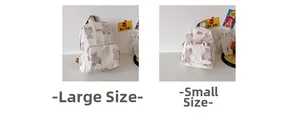 Size comparison between large and small kids' backpacks with pink bear print