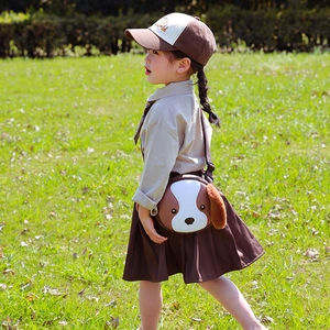 Cute cartoon puppy crossbody bag for children with plush ear detail and adjustable strap