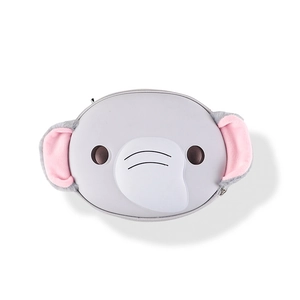 Cute cartoon elephant crossbody bag for kids featuring pink plush ears and grey silicone finish