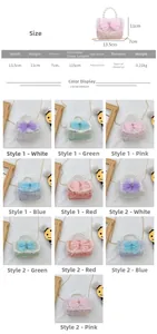 Detailed size chart for girls pearl handle handbag showing dimensions and strap length