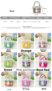 Grille détaillée de sacs de plage tissés pour filles avec dentelle et breloques de lapin