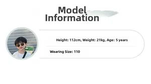 Size guide showing a young boy model with specific height and weight measurements
