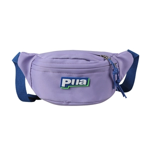 Sac banane violet en toile pour enfants avec logo et sangle bleue réglable