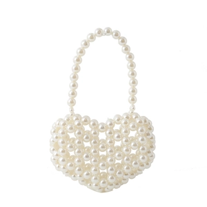 Elegante borsa a mano a cuore di perle per bambine con manico in colore bianco crema
