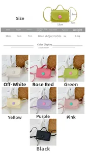Detailed size chart and dimensions overview for children mini PU leather crossbody bag