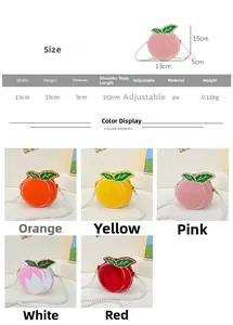 Detailed size chart for kids peach crossbody bag with pearls and five bright colors