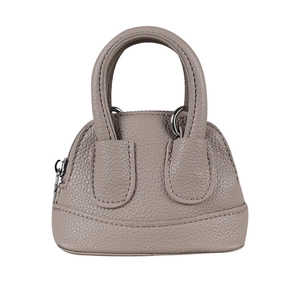 Mini gray shell-shaped handbag for girls with litchi grain texture and silver zipper