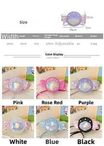 Detailed size chart and multi-color options for kids sequin wing crossbody bag