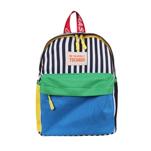 Kids colorful canvas backpack with contrasting color blocks and adjustable straps