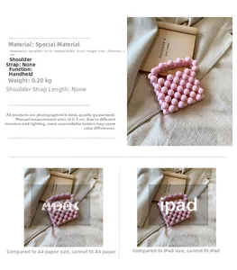 Pink beaded mini handbag for girls with dimensions 10cm x 8cm x 3cm shown in detail