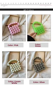 Detailed grid of mini beaded handbags for girls in pink, green, white, and silver
