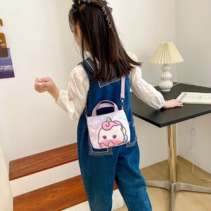 Mini sac à main fille en toile lavande avec motif licorne et bandoulière réglable