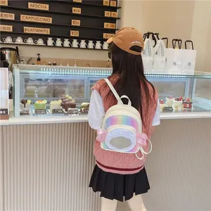 Mini sac à dos blanc pour filles avec poche coquillage arc-en-ciel et ailes