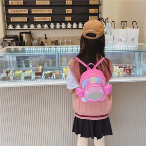Sac à dos rose pailleté pour enfants avec ailes et broderie coquillage pour filles