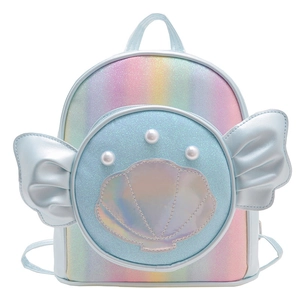 Sac à dos mignon pour filles en PU pailleté arc-en-ciel avec coquillage laser