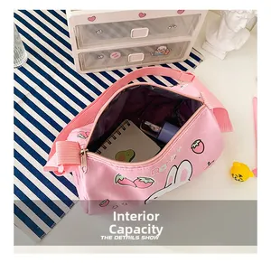 Interior view of kids canvas cylinder bag showing large storage capacity for items