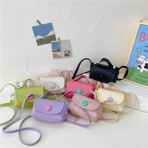 Kids Mini Crossbody Bag PU Leather Small Square Fashion Shoulder Purse With Top Handle And Contrast Button For Girls