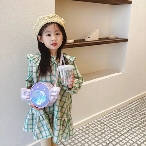 Girls fashion plaid dress and cute sequin wing crossbody bag accessory set